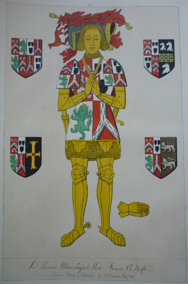 Sir Thomas Blennerhassett Kt 1531 - click on image to enlarge in heraldic colours, from Cotman 1st edition 1839